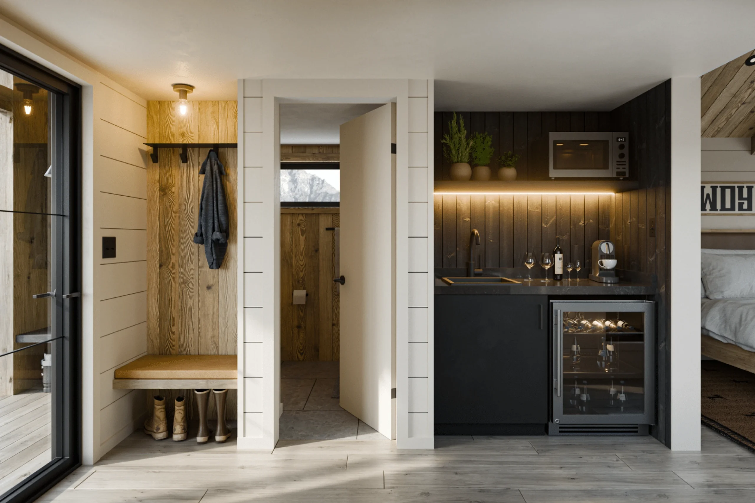 entrée et kitchenette Yukon tiny house par Zook Cabins entrée et kitchenette Yukon tiny house par Zook Cabins