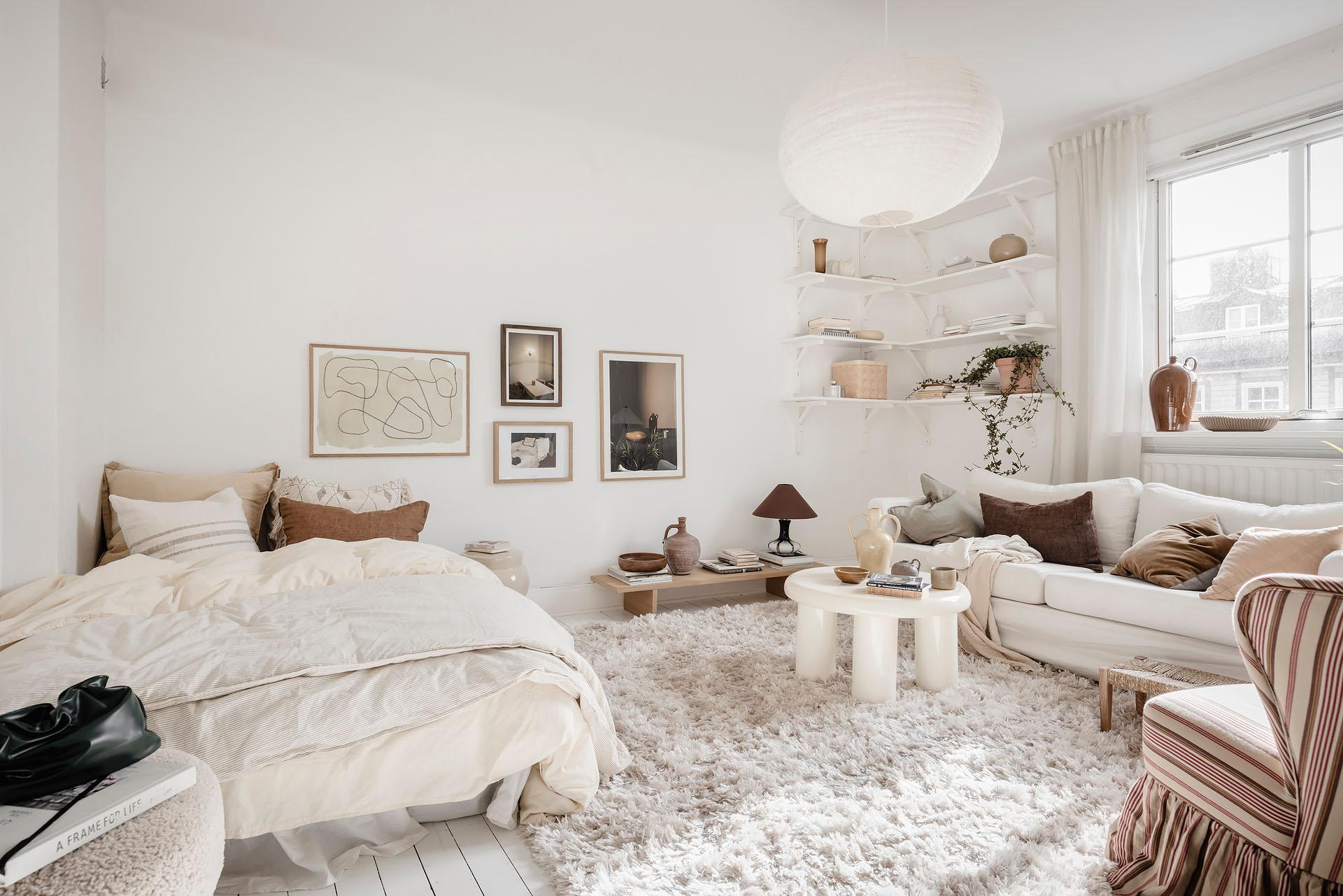 salon et coin chambre décoration scandinave blanche studio 27m2 salon et coin chambre décoration scandinave blanche studio 27m2