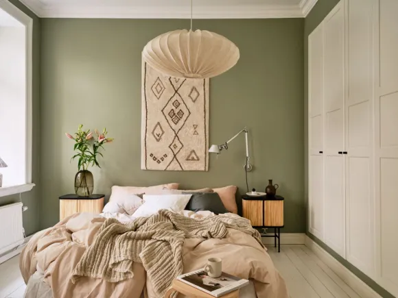 chambre mur vert décoration scandinave